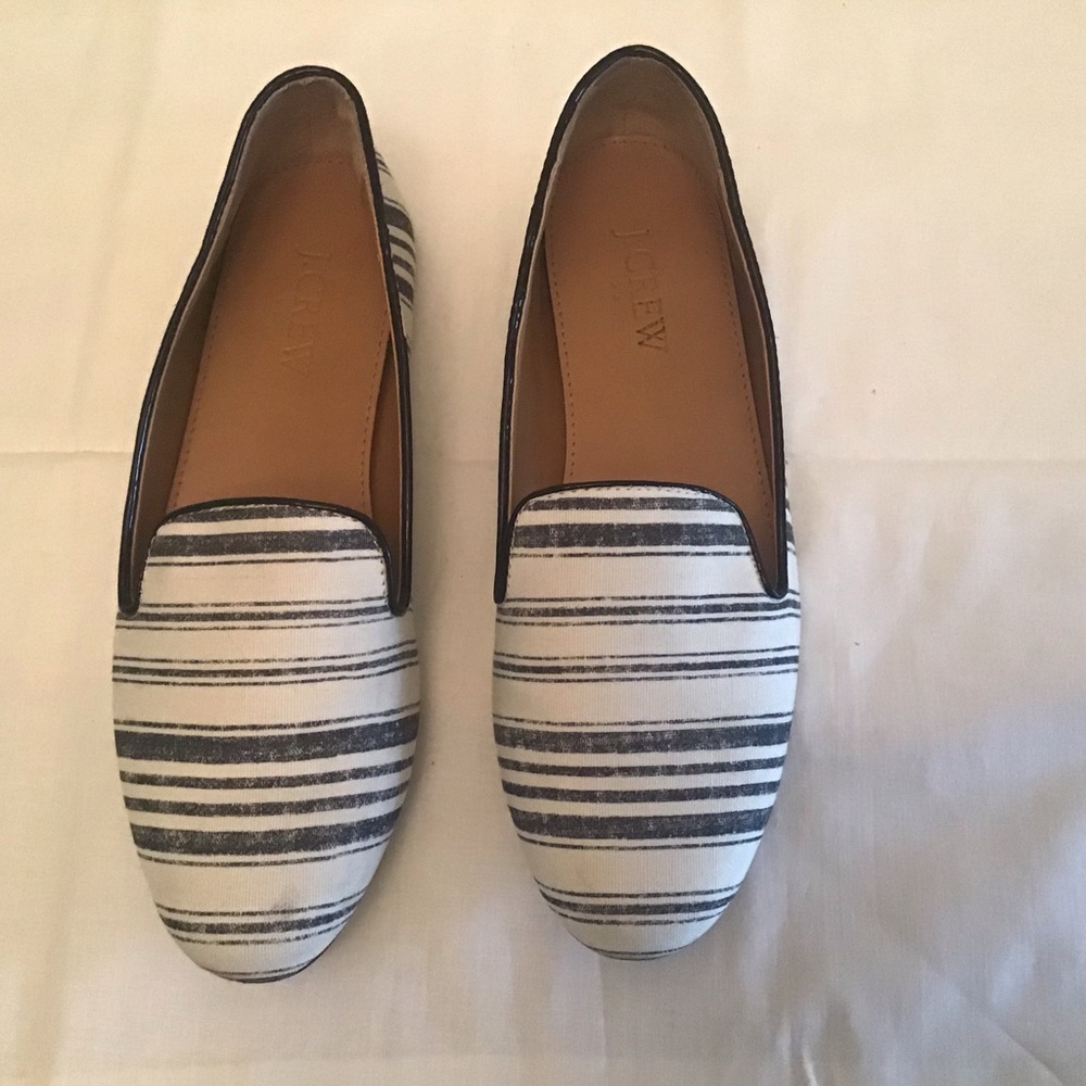 J Crew Flats linen stripped with blue. Size 7